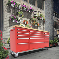 Servante d'Atelier Robuste en Acier Inoxydable de 72 Pouces, Revêtement Rouge, avec 15 Tiroirs pour Jardin, Garage et Atelier