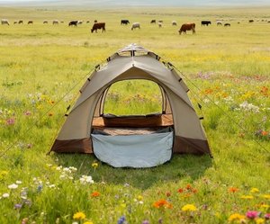 Tente de camping familiale imperméable pour 1 à 4 personnes, facile à installer, double couche, avec protection UV et deux portes - Product Image 5