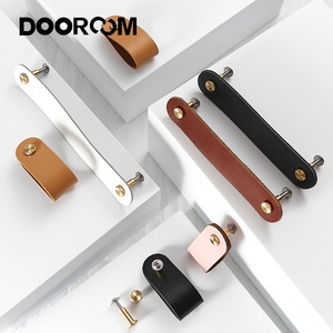 DOOROOM lemari kulit panas kuningan padat menarik Fashion laci mebel pegangan kulit pegangan lemari pakaian - Product Image 4