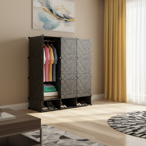 Organisateur de rangement pliable en plastique pour vêtements avec 9 compartiments et 1 barre de suspension pour appartement - Product Image 1