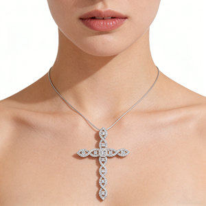 CUSTOM SILVER 10K/14K/18K GOLD PLATED LAB GROWN CVD DIAMOND CLASSIC ENGAGEMENT GIFT SWEATER <b>CHAIN</b> NECKLACE <b>CROSS</b> PENDANT - Product Image 4