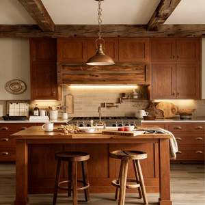 Ensemble de meubles de cuisine classiques de luxe en bois massif avec des détails faits à la main et un rangement fonctionnel pour les grandes maisons Fabriqué en Chine - Product Image 5