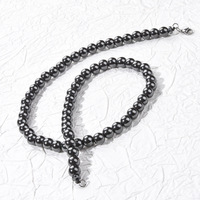 Collier unisexe fait main avec perles de hématite magnétique simples et chaîne en bambou, bijoux hip-hop transfrontaliers