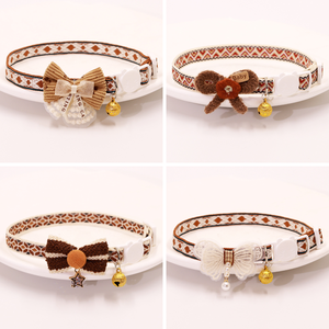 <span class=keywords><strong>Collar</strong></span> de gatito de otoño Breakaway <span class=keywords><strong>Collar</strong></span> de gato a cuadros marrón de seguridad con colgante de campana - Product Image 4