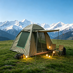 Tente de camping individuelle ultra-légère et compacte 2mx2mx1.6m, camouflage, imperméable, résistante au vent, avec bâche de protection rapide et automatique - Product Image 1