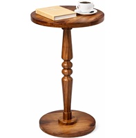 Petite table d'appoint ronde en bois avec pieds robustes - Table de chevet/de bout minimaliste pour salon, chambre, canapé et fauteuil