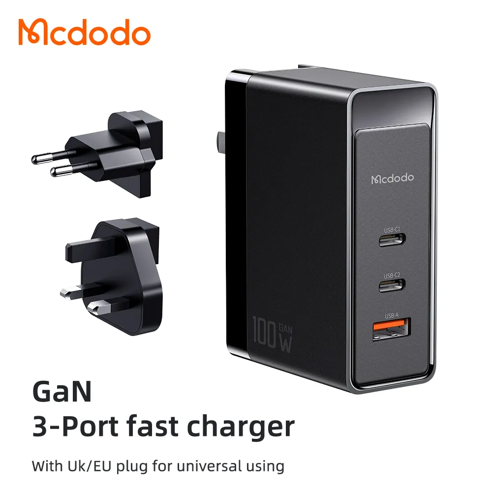 Mcdodo 100W High Power Type-C * 2 + Usb Een Snelle Wall Charger Uk/Eu/us Plug 100W Gan Pd USB-C Oplader Voor Mobiele Telefoon Voor Laptop