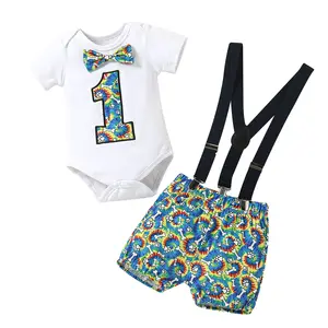 0-18ヶ月の赤ちゃんの誕生日のスーツ男の子の最初の誕生日の服は男の子のためのブティックの最初の誕生日の衣装を設定します