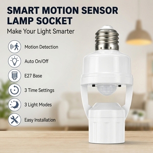 <b>Smart</b> Motion Sensor E27 Lamp <b>Socket</b> Auto On Off Bulb Holder 3 Light Modes 3 Time Settings Easy Installation - Product Image 1
