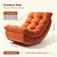Fauteuil à bascule capitonné orange brûlé, tissu simili daim, rembourrage en coton PP, largeur 70 cm, cadre en bois massif anti-basculement, chaise longue pour salon