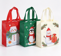 Sac fourre-tout en non-tissé laminé imprimé de dessins animés de Noël, multi-tailles, réutilisable, écologique, pour emballages cadeaux de Noël