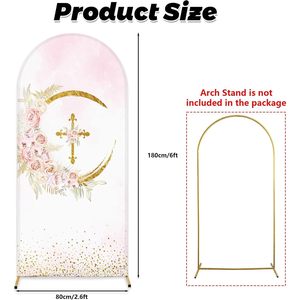 Pastel Floral Croix Design Baptême Arc Toile de Fond Élastique Spandex en Stock pour Première Communion Religieuse Fête Décor - Product Image 3