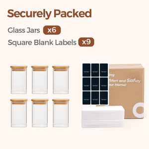 8oz Black Square Glass Spice Jars Bamboo Airtight Lids White Labels for Kitchen Pantry Food Storage <b>Container</b> - Product Image 2