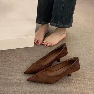 Fashion Leather Hollow Out Kitten Heels Suitable For Both <b>Men</b> And Women Comfortable Pointed Toe Low Heeled Waterproof <b>Shoes</b> - Product Image 5