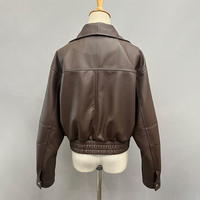 Veste en cuir d'agneau 100% véritable pour femme, style bomber court, avec fermeture éclair sur le devant, col montant et ourlet élastique