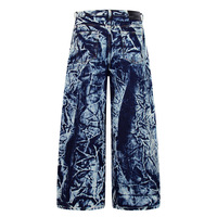 Jeans en denim respirants pour hommes, style streetwear chinois personnalisé, bleu marbré tie-dye, coupe large, avec coutures apparentes, pantalon baggy