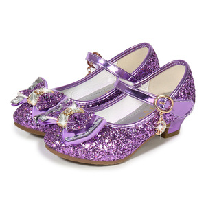 2025 nouvelles filles Style coréen à talons hauts princesse chaussures de danse sans lacet Sequin Performance chaussures en cuir inspiré par Frozen - Product Image 2