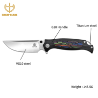 Couteau de survie pliable tactique EDC Yeehand FK-211 à lame tranchante, personnalisable, en acier VG10, avec manche G10, facile à transporter avec clip