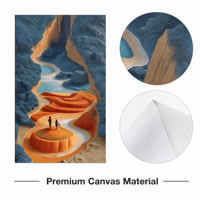 Impression sur toile polyester Giclée 60x90cm, Canyon abstrait surréaliste orange et bleu, art mural tendu pour la décoration du salon