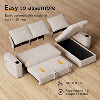Sofá Cama en Forma de L de 82 Pulgadas con Respaldo Reclinable, Chaise Longue Reversible con Almacenamiento, Sofá de 3 Plazas para Sala de Estar |   Portavasos con Bolsillo Lateral |