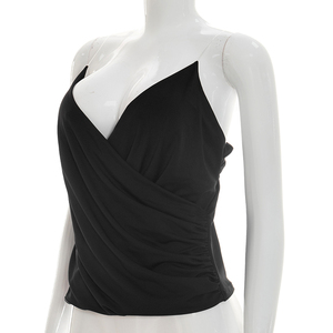 Viviblook Y26TP170 Women Summer Tank <b>Top</b> Sexy Sleeveless <b>Top</b> New Pleated Sheer Shoulder Straps <b>Crossed</b> Backless Vest - Product Image 5