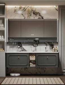 Meuble-lavabo de salle de bain en laque de style français élégant et luxueux avec miroir intelligent - Product Image 6