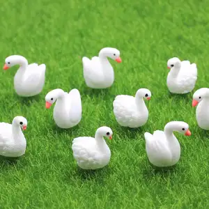 Putih Resin Angsa Miniatur Taman Patung Hewan Mini Swan Model Ornamen Patung Peri Taman Kerajinan Rumah Boneka Dekorasi Rumah