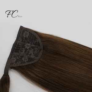 FangCun Tóc Đuôi Ngựa Mỏng Thẳng Chất Lượng Cao Tóc Nối Tóc Vàng Remy Hai Sợi Tóc Người - Product Image 4