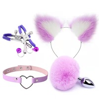 Plug anal en métal 4-en-1 avec queue de renard pour chat, jouet sexuel pour adultes