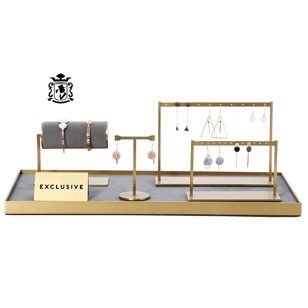 Luxe Stijl Goud Metalen Oorbel Stand Sieraden Organizer Tray Suede Sieraden Display Set Voor Sieraden Winkel