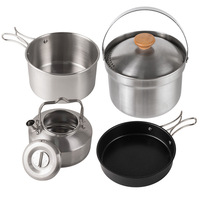 Set Peralatan Masak Camping Stainless Steel Portabel, Wajan Anti Lengket, Panci Sup, Perlengkapan Masak Outdoor untuk Tur Mengemudi Sendiri, Hiking, Piknik