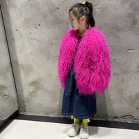 Manteau en fourrure de mouton de Mongolie véritable pour enfants, couleur vive, fourrure de mouton bouclée, veste courte chaude d'hiver