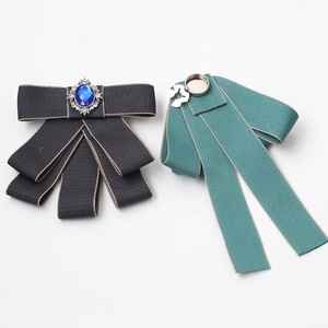 Cuello de camisa de mujer lazo de tela decorativa sin coser Clip en botón regalo elegante - Product Image 1