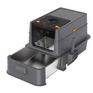 Bac à litière <span class=keywords><strong>pour</strong></span> <span class=keywords><strong>chat</strong></span> <span class=keywords><strong>XXL</strong></span> semi-fermé carré en métal et plastique, grande taille, facile à nettoyer, détachable, surélevé et approfondi - Product Image 5