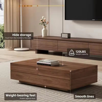Ensemble de meuble TV et table basse en noyer de style mid-century premium avec rangement extensible et gestion des câbles