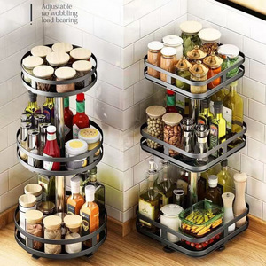 Kitchen Storage <b>Rotating</b> <b>Spice</b> <b>Rack</b> Multi Layer Stackable Round Black And White For Countertop Seasoning Organization - Product Image 1