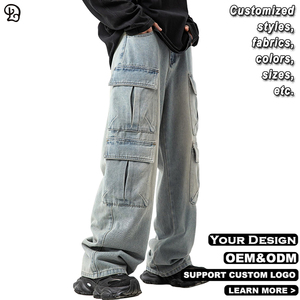<span class=keywords><strong>Jean</strong></span> <span class=keywords><strong>cargo</strong></span> sur mesure pour homme, coupe ample, multi-poches, en denim délavé, style rétro, décontracté, jambe large - Product Image 4