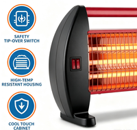 Radiateur électrique à quartz QH-90F 1200W à 3 tubes, avec interrupteur anti-basculement à 360 degrés et design anti-brûlure