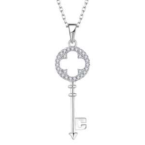Chiave del <span class=keywords><strong>mio</strong></span> cuore 925 collana pendente in argento Sterling CZ con borchie rodio trifoglio placcato collana di <span class=keywords><strong>amore</strong></span> e fortuna per gioielli da donna - Product Image 1