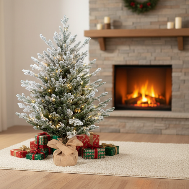 2026 Best Selling High Quality Luxury Artificial Mini Flocked Standing Christmas Tree Green LED Lights Indoor/Outdoor Use