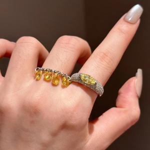 Bague en argent pur S925 avec perle de richesse, diamant jaune, design inspiré du ciel étoilé de la galaxie, super féerique, scintillante, réglable, à tirer - Product Image 4