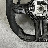 Volant de voiture en fibre de carbone avec chauffage et vibration White Stitch pour BMW 535i F10 328i E90 E93 F87 E36 M5 F90 M240i F30