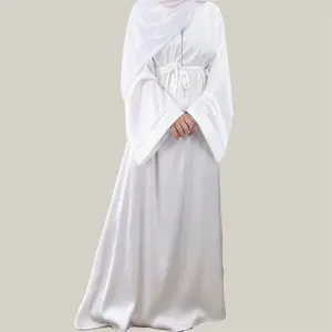 Ready For Stock Turkey Dubai Eid Robe Sale Abaya Online Solid Color Luxury Abaya Women Muslim Dress Satin Silk Closed Abaya