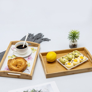 Plateaux de service en bambou avec poignées pour la maison, la cuisine, le thé, le café, les fruits, le pain, couleur unie, matériau en bois naturel - Product Image 1