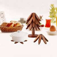 Sous-plat créatif en bois de noyer et de frêne, en forme de feuille, résistant à la chaleur, pour la décoration de table domestique