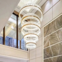 JYLIGHTING Lustre moderne en cristal LED de haute qualité, anneau doré, pour hôtel, villa, projet d'escalier