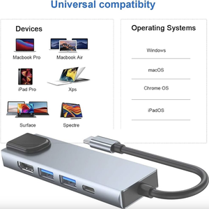 <span class=keywords><strong>Adaptador</strong></span> Hub <span class=keywords><strong>USB</strong></span> C 5 en 1 con <span class=keywords><strong>HDMI</strong></span> 4K, Ethernet de 1000 Mbps, <span class=keywords><strong>USB</strong></span> 3.0, <span class=keywords><strong>USB</strong></span> 2.0 y PD de 100 W, Dongle Multipuerto para MacBook, iPad y Laptop, Venta al Por Mayor - Product Image 3