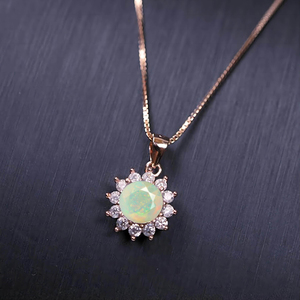 925 <b>Sterling</b> <b>Silver</b> Round Cut Birthstone Jewelry Sunburst Rainbow Moonstone Diamond <b>Necklace</b> - Product Image 2
