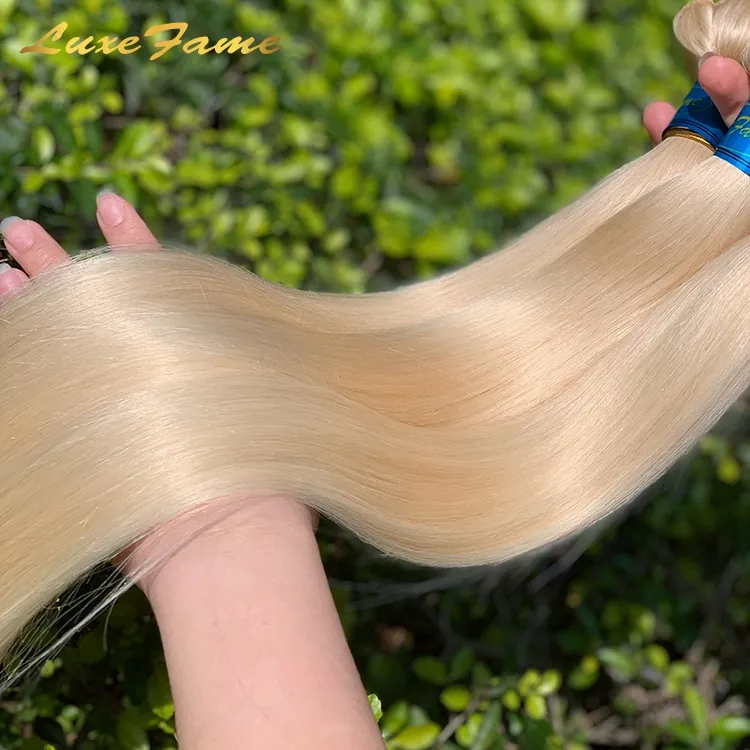 Extensão de cabelo loiro, venda quente 6d 40 polegadas 9a cabelo liso brasileiro a granel 60 polegadas, 50 polegadas 60 polegadas, extensões loiras encaracoladas