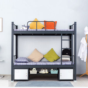 Сверхпрочная стальная двухъярусная кровать, металлические двойные кровати с шкафчиком для хранения - Product Image 2